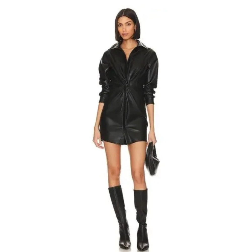 HEARTLOOM Siwa Mini Leather Dress Long Sleeve Black Revolve XS